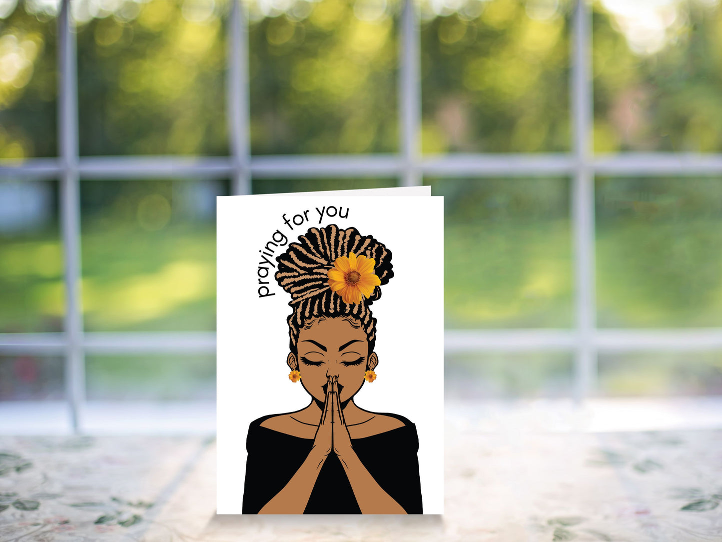 Religious Get Well Card| African American Greeting Card| Black Woman Praying for You| Thinking of You Card