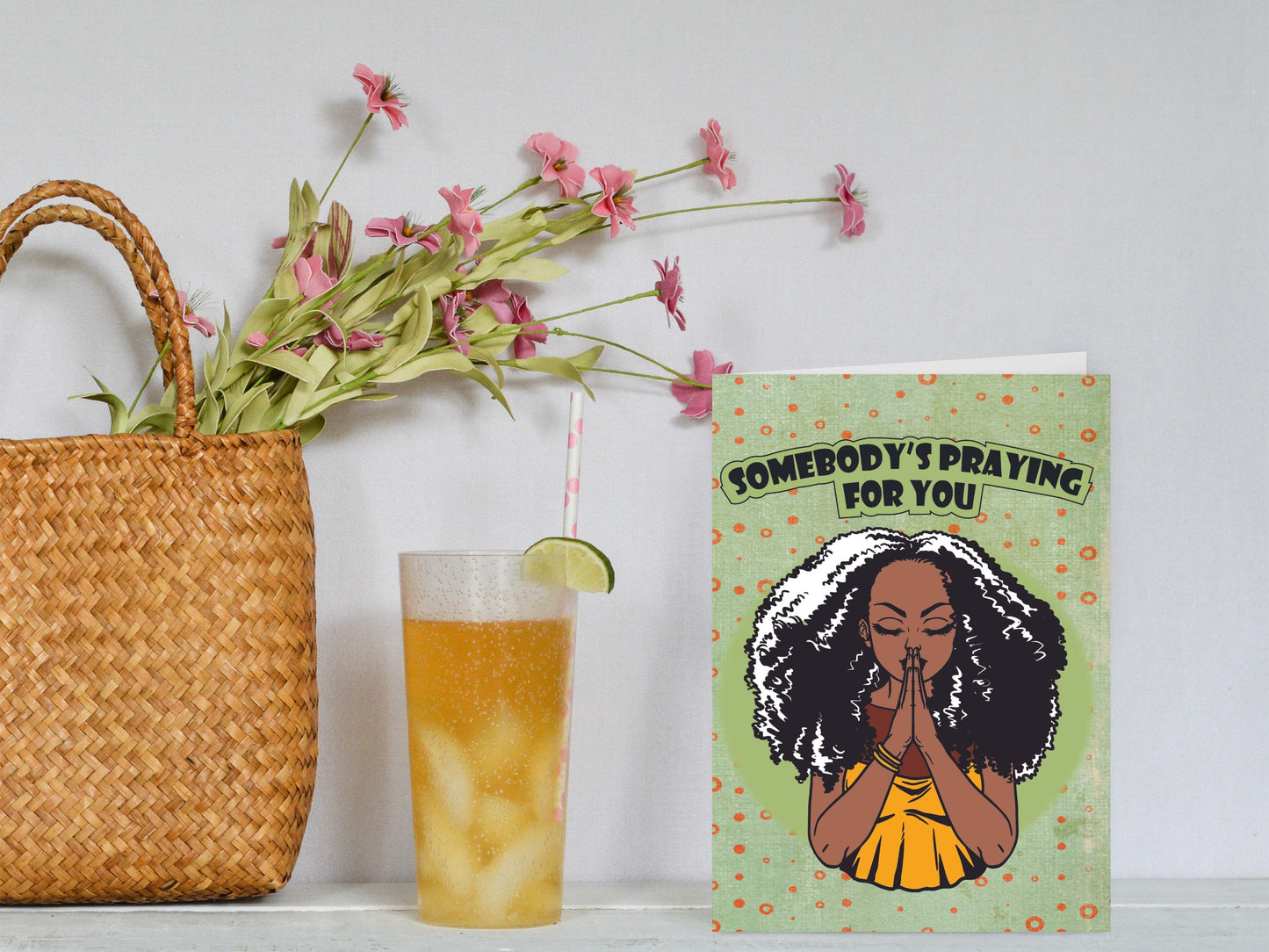 Religious Get Well Card| African American Greeting Card| Black Woman Praying for You| Thinking of You Card